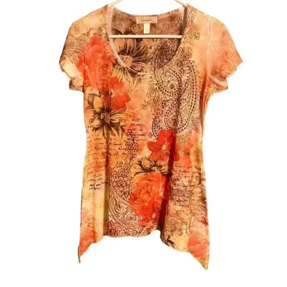 Dress Barn Floral Rhinestone Tunic Top - Picture 1 of 6